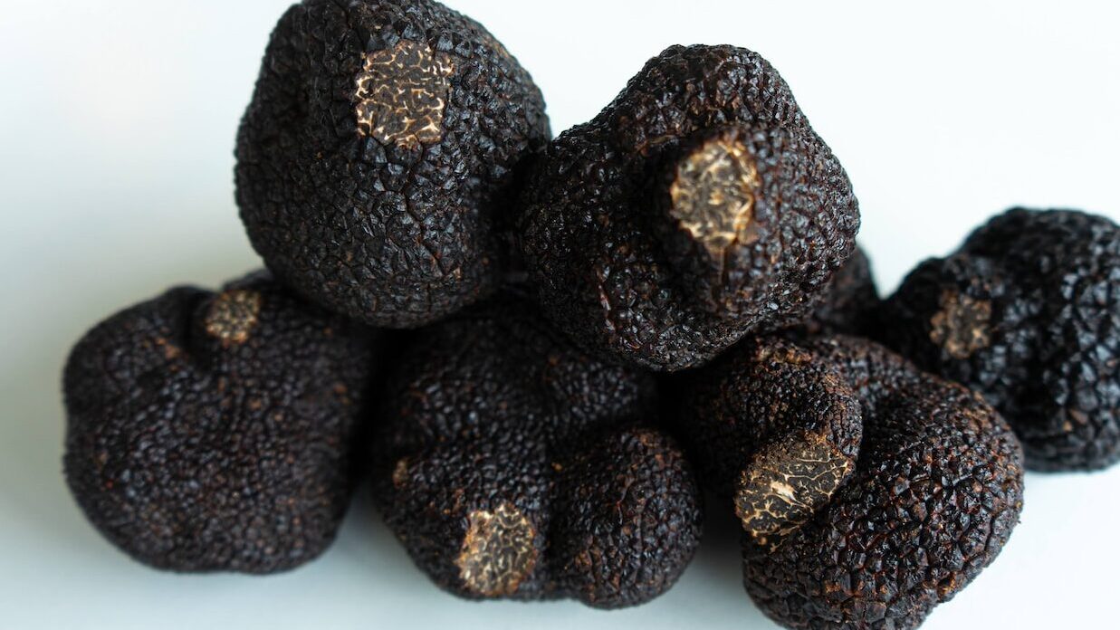 brown round fruit on white surface